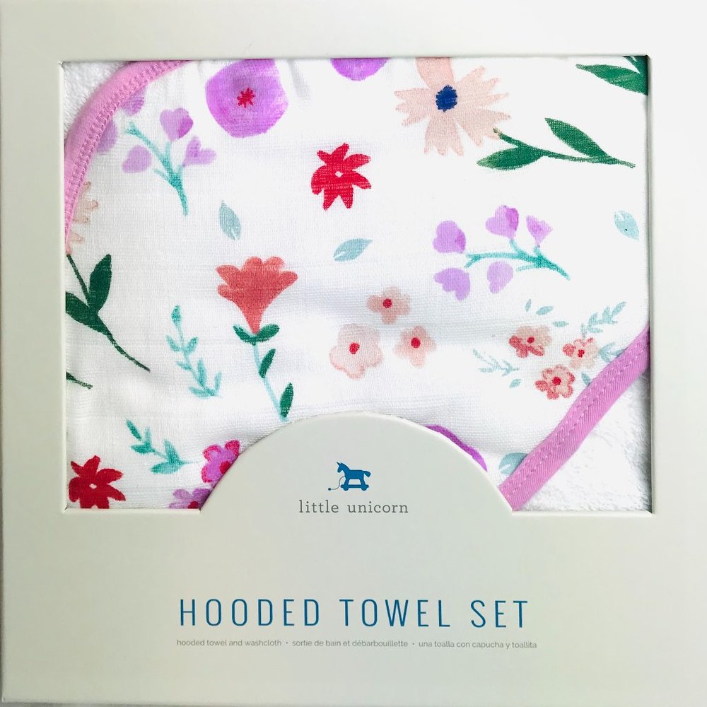 Little Unicorn Hooded Towel Set - Flowers Design